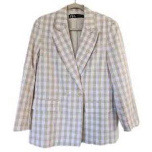Zara Beige Checkered Blazer